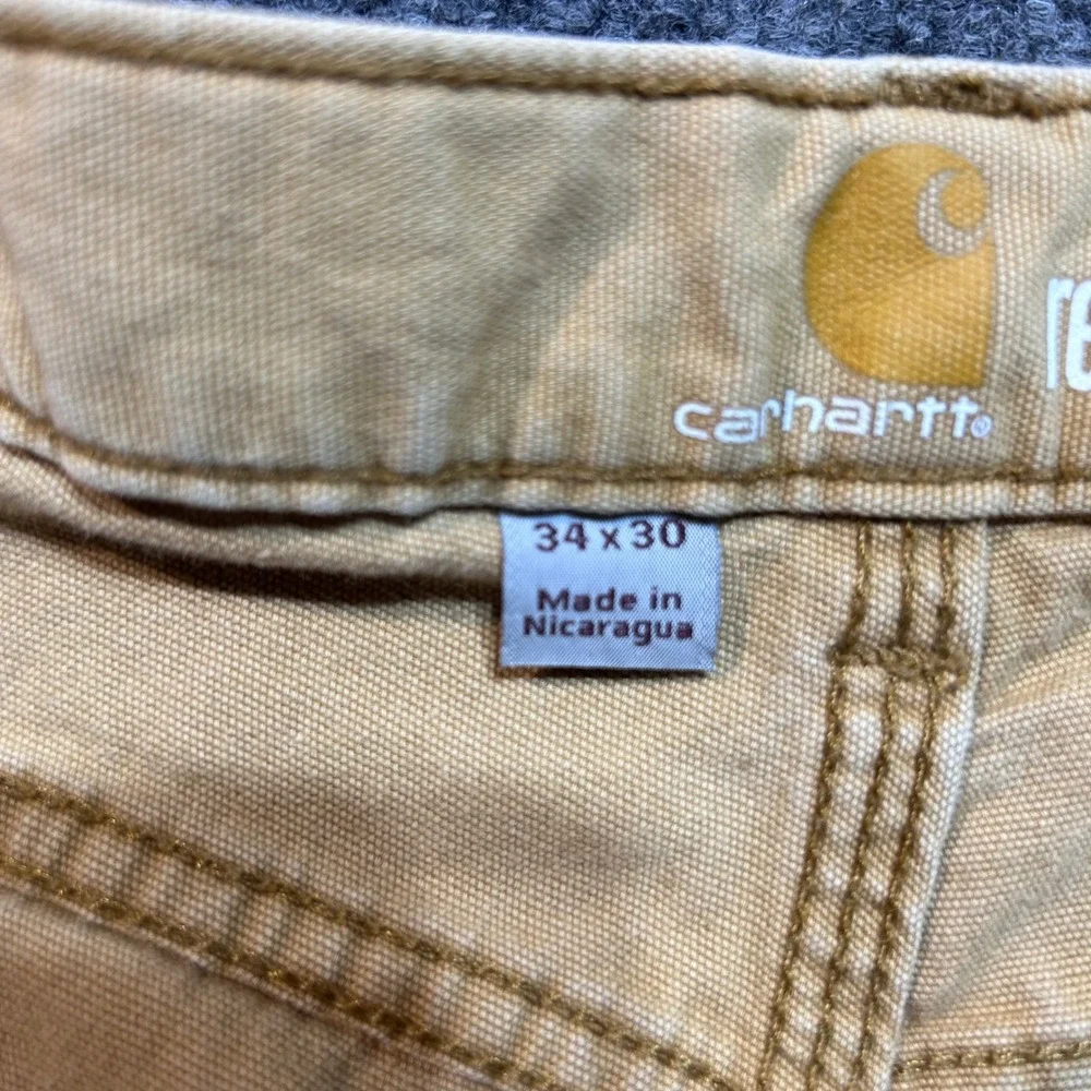 Carhartt Relaxed Fit Canvas Work Pants Tan Duck Mens 34x30 Straight Leg Utility
